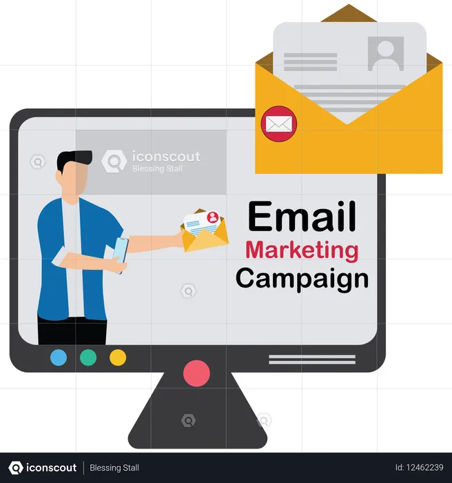 Businessman running Email Marketing Campaign  Illustration