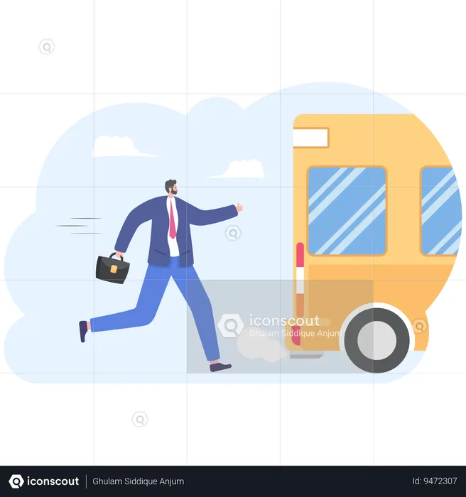 Businessman running for outgoing bus  Illustration