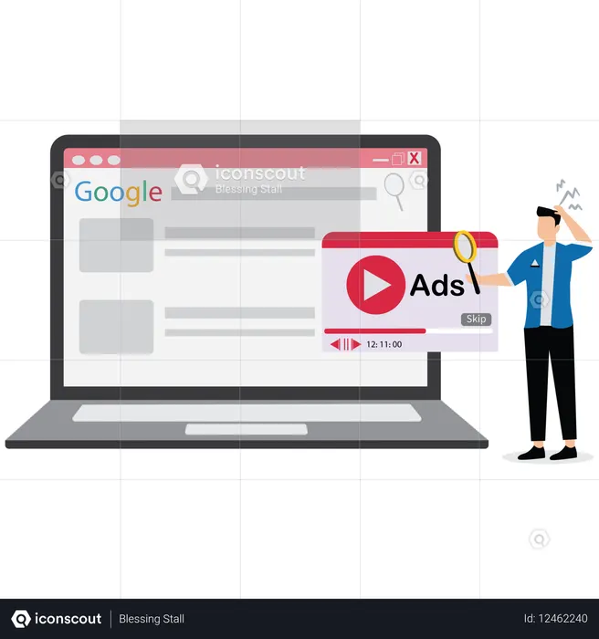 Businessman running Google Ads  Illustration