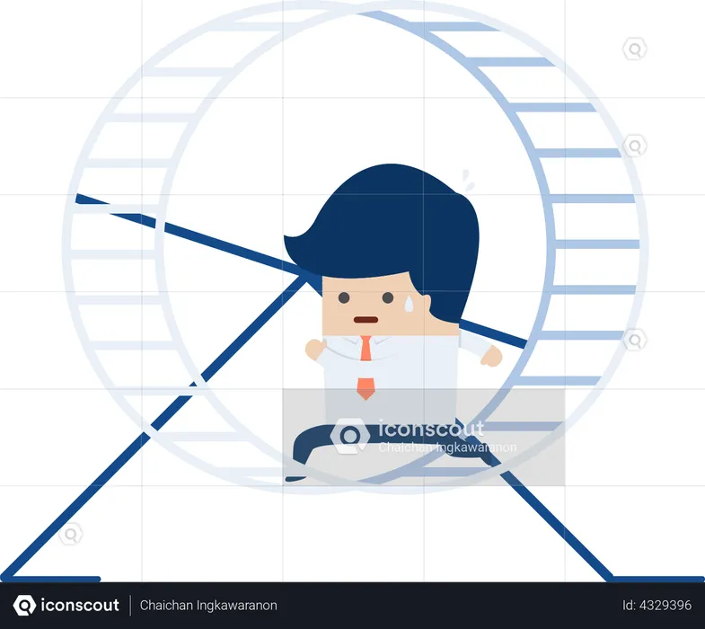 Businessman running in a hamster wheel  Illustration