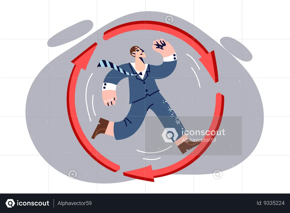 Businessman running in endless circle  Illustration