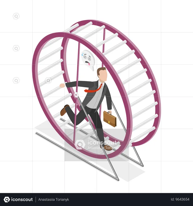 Businessman Running In Hamster Wheel  Illustration