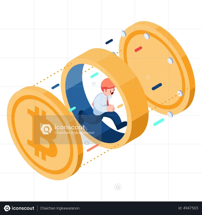 Businessman Running Inside Bitcoin  Illustration