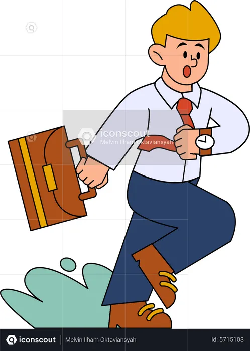 Businessman running late for office  Illustration
