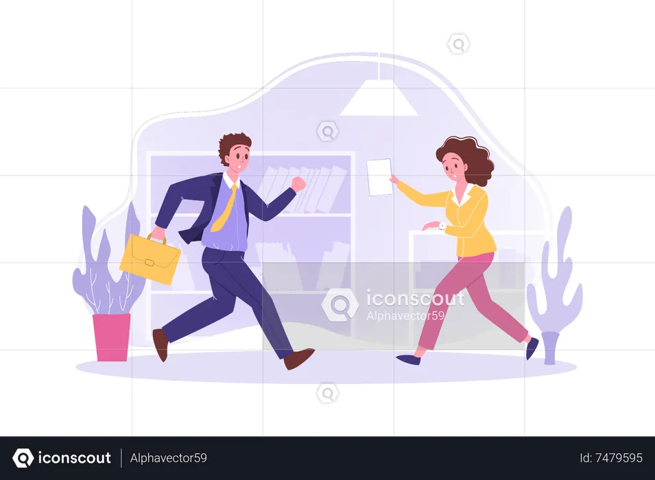 Businessman running late for work  Illustration