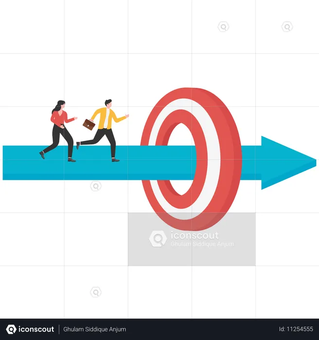 Businessman running on arrow piercing through target  Illustration