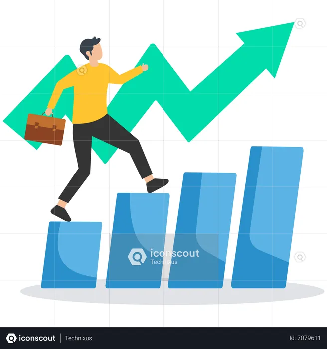 Businessman running on bar chart  Illustration