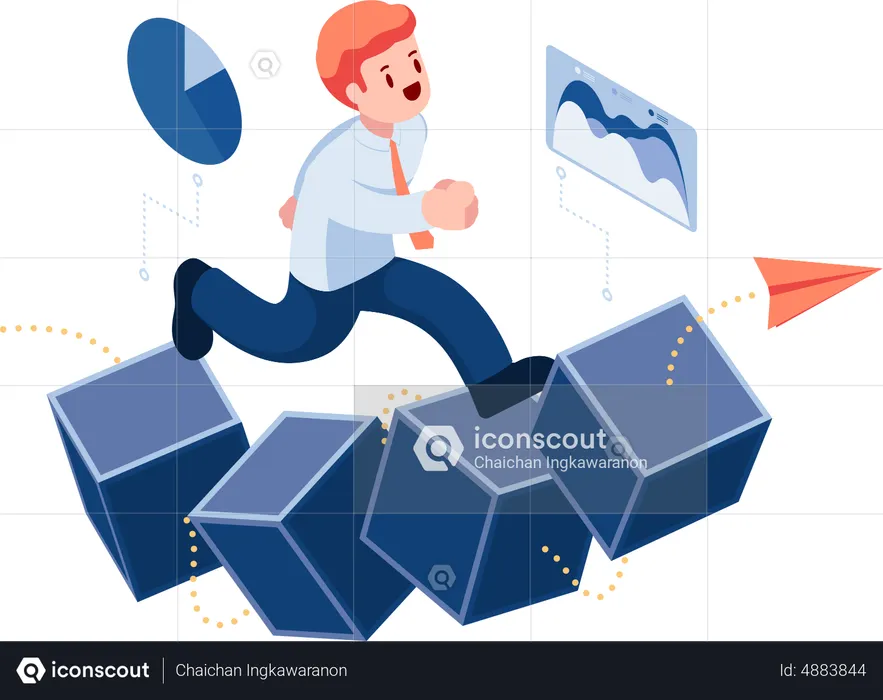 Businessman Running on Blockchain  Illustration