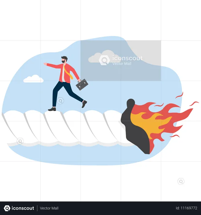 Businessman running on burning rope  Illustration