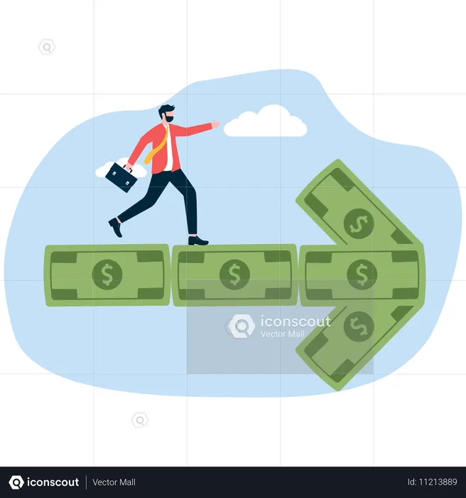 Businessman running on profit chart  Illustration