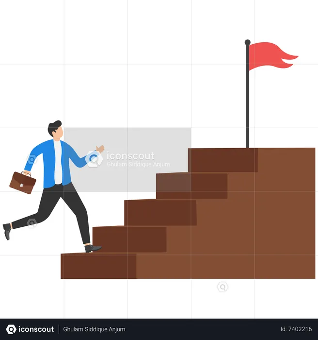 Businessman running on stairway toward business winner  Illustration