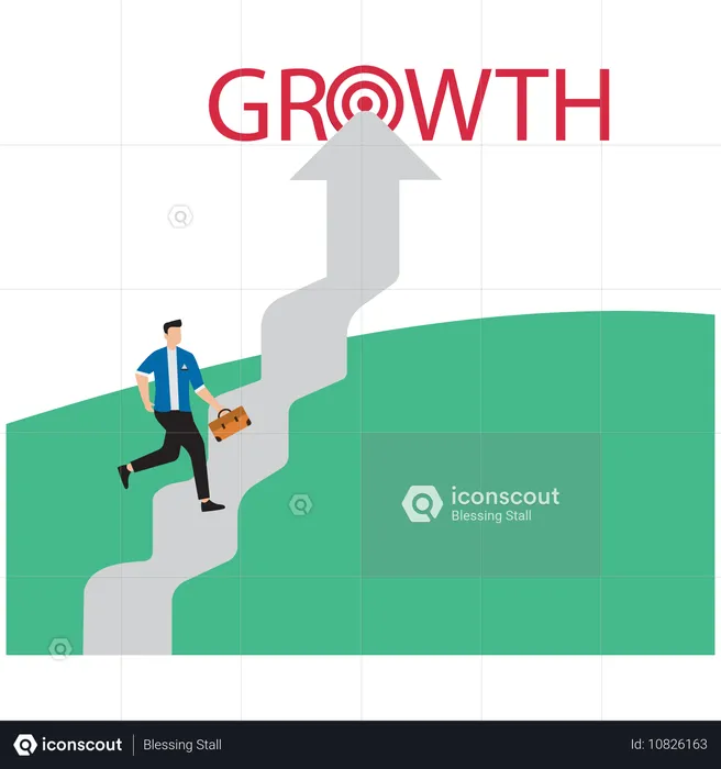 Businessman running on upward arrow into growth  Illustration