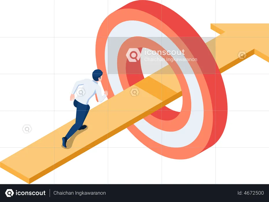 Businessman running through business target  Illustration