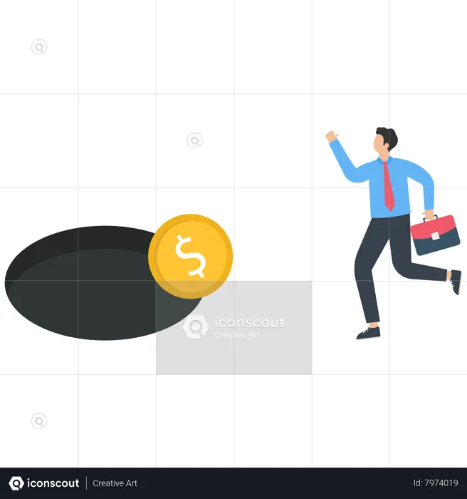 Businessman running to catch a Dollar Coin  Illustration