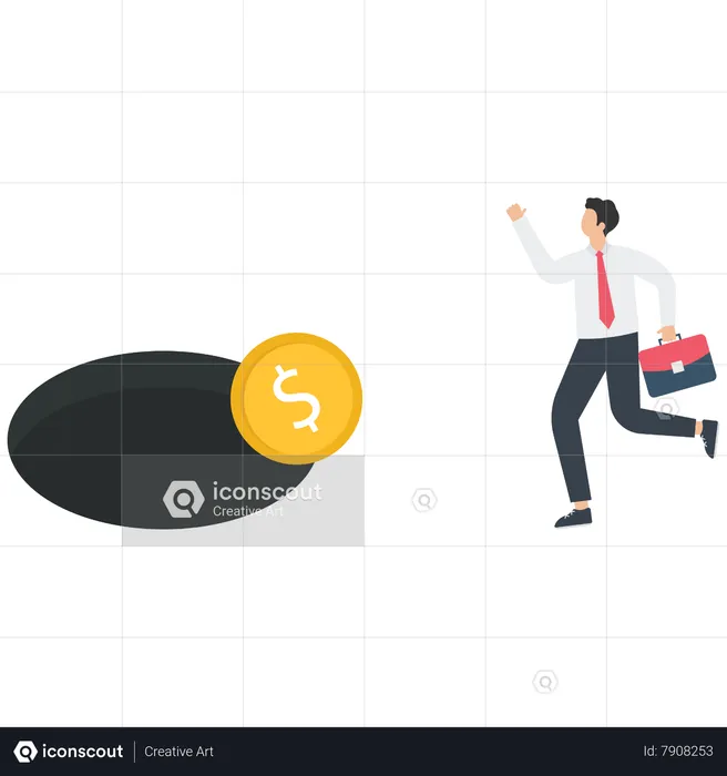 Businessman running to catch a Russian ruble coin  Illustration