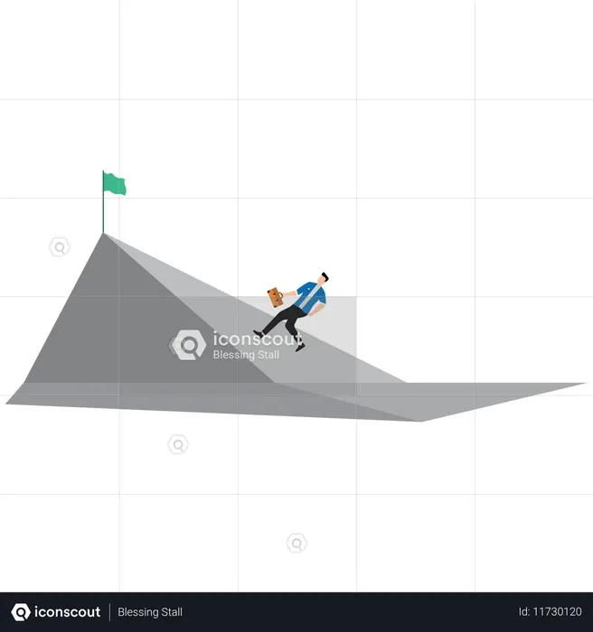 Businessman running to the flag on top of the mountain  Illustration