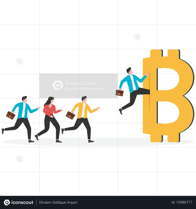 Businessman running towards bitcoin  Illustration