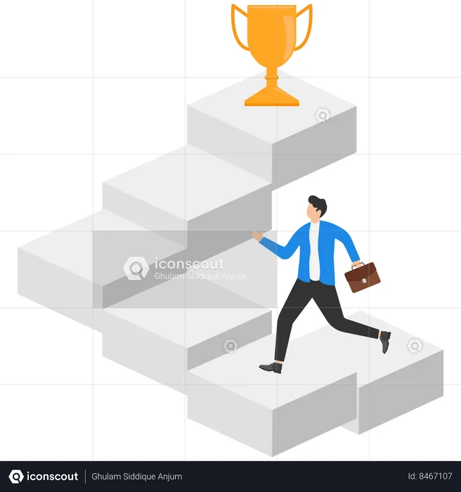 Businessman running towards business success trophy  Illustration