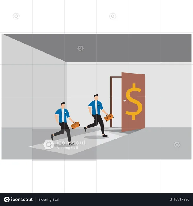 Businessman running towards success door  Illustration