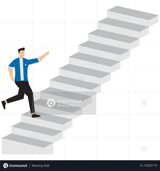 Businessman running up on stair  Illustration