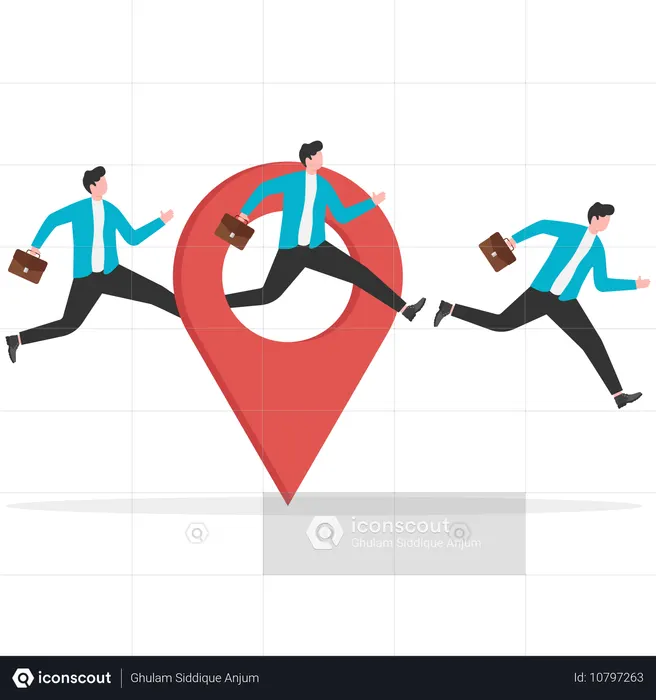 Businessman running with bag going company location  Illustration