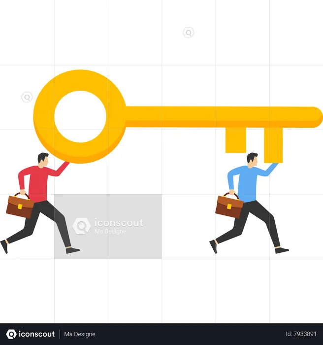 Businessman running with big key  Illustration