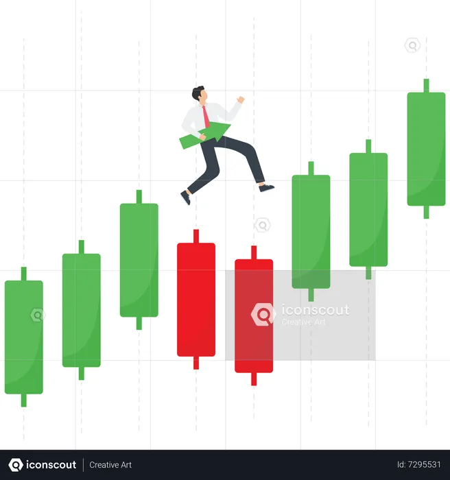 Businessman runs a stock rise and fall chart for income control and growth  Illustration