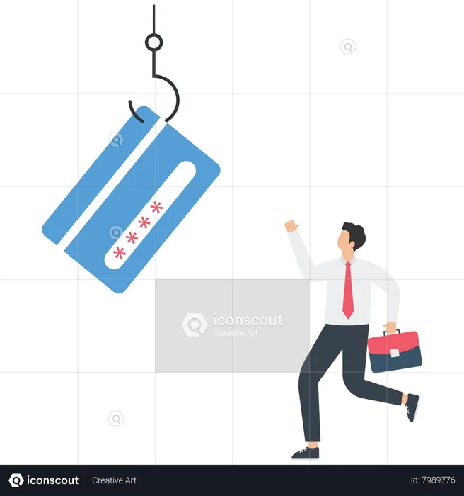Businessman runs after a credit card on a fishing hook  Illustration