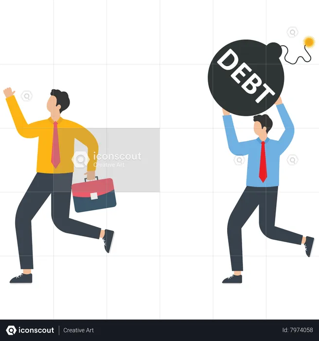 Businessman runs away from a debt bomb  Illustration
