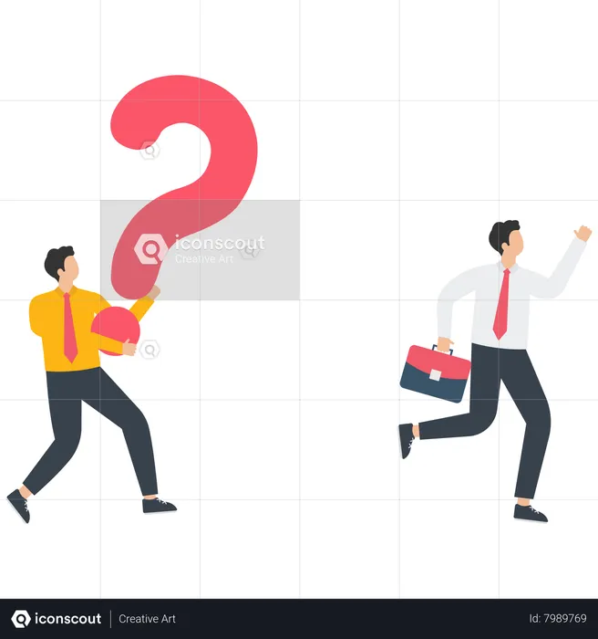 Businessman runs away from a question mark symbol  Illustration