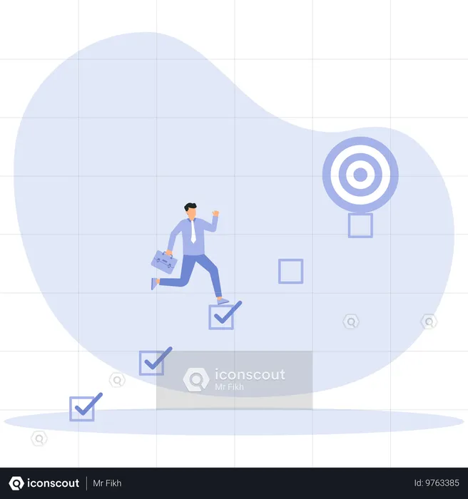 Businessman runs to achieve targets  Illustration