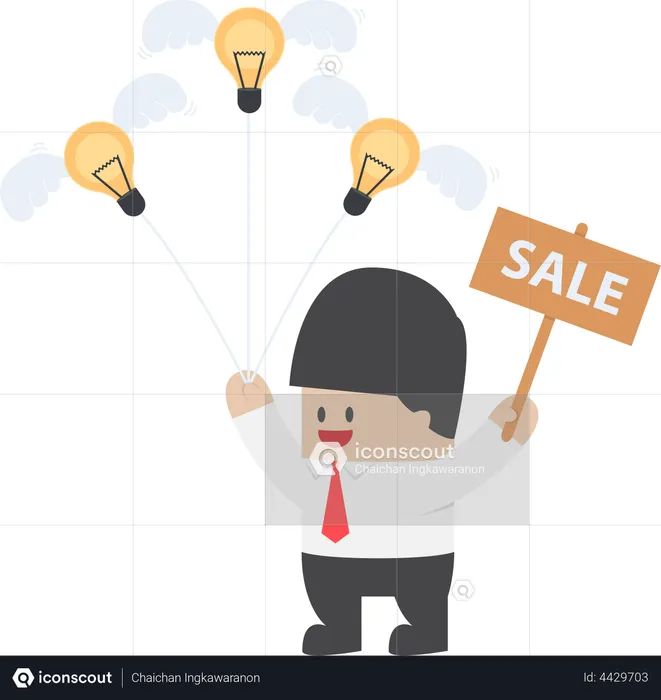 Businessman sale light bulb idea  Illustration