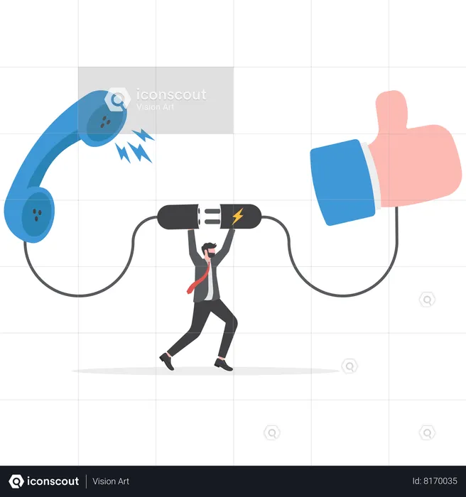 Businessman sale representative agent talk in phone call connected with thumb up feedback  Illustration