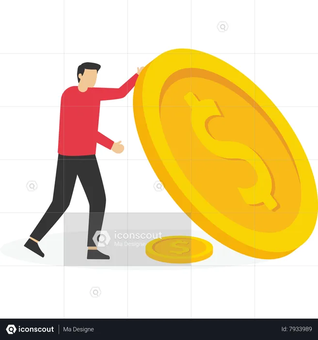 Businessman saves a small amount under a large sum of money  Illustration