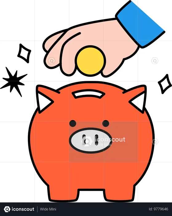 Businessman saves earnings in piggy bank  Illustration