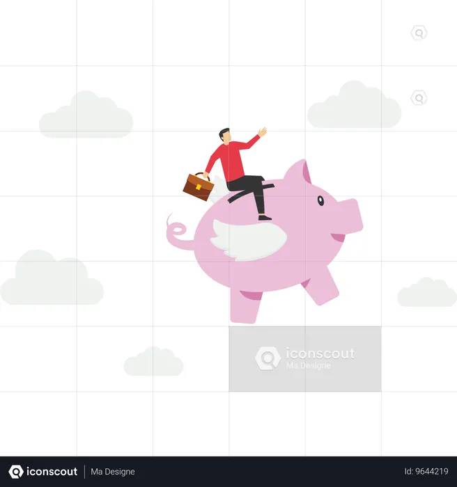 Businessman saves money in piggy bank  Illustration