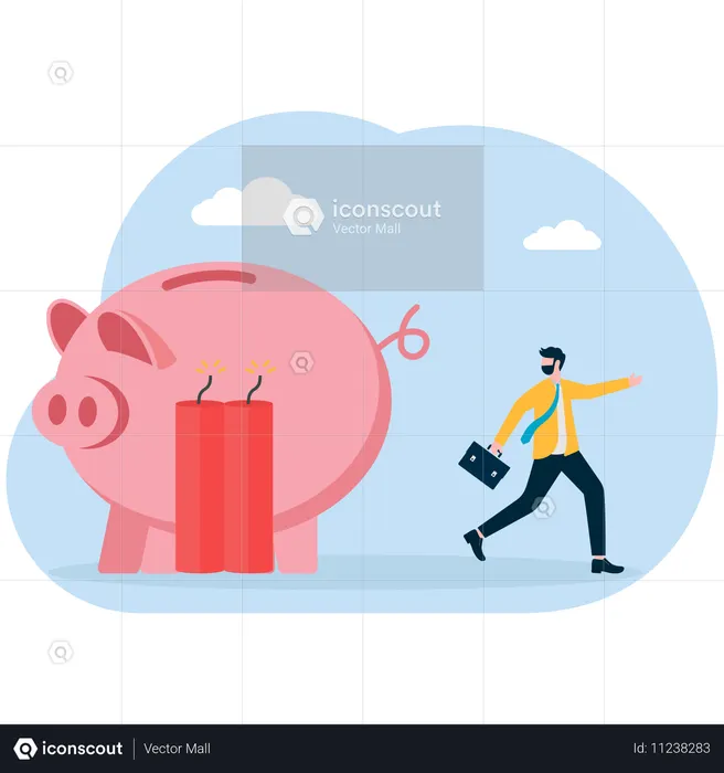 Businessman savings at risk  Illustration
