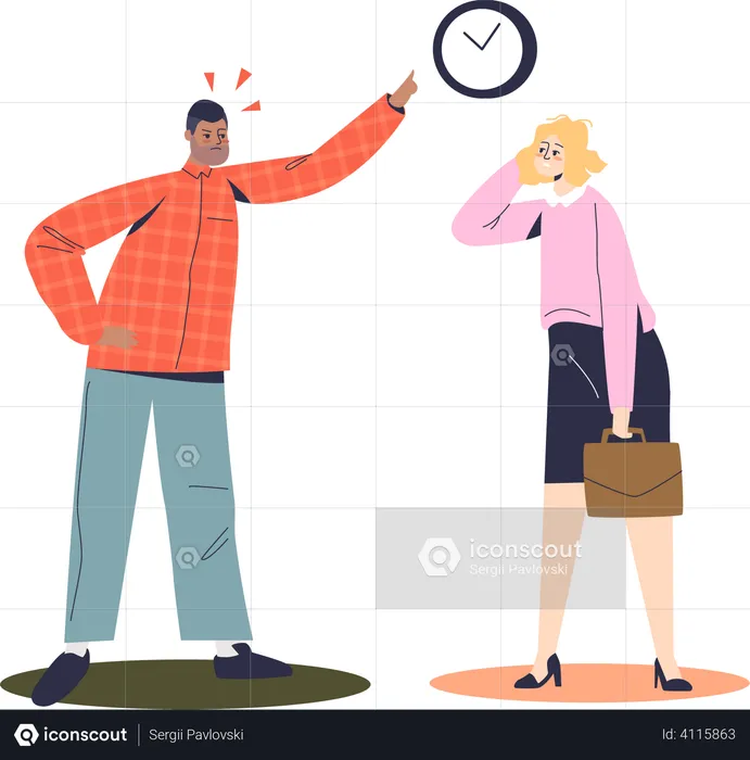 Businessman scolding late employee  Illustration