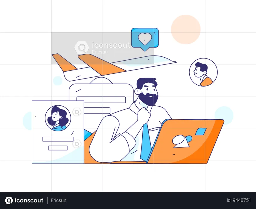 Businessman searches for new employee in travel business  Illustration