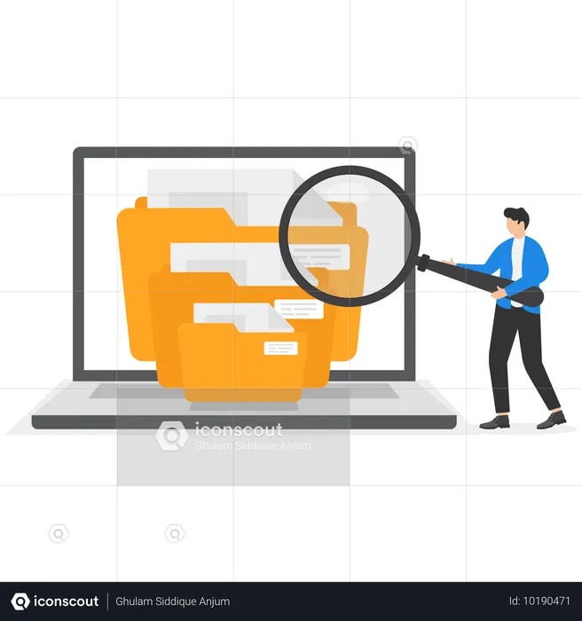 Businessman searching data from archive  Illustration