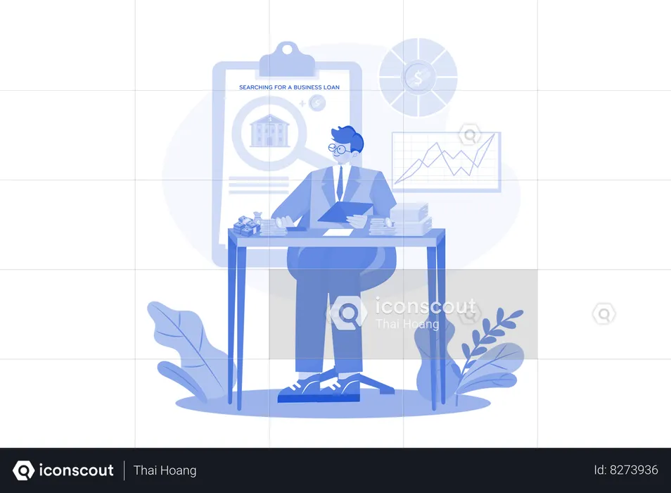 Businessman Searching For A Business Loan  Illustration