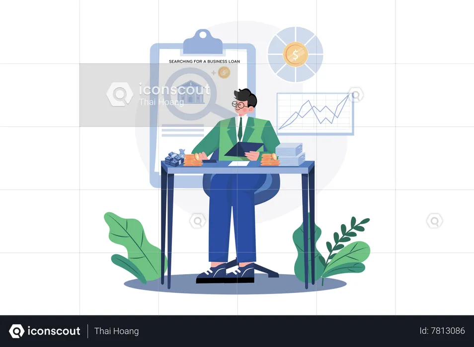 Businessman Searching For A Business Loan  Illustration