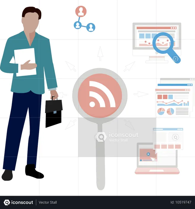 Businessman searching for wi-fi signal  Illustration