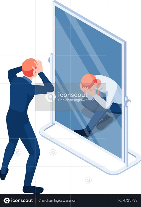 Businessman See Himself Failure in The Mirror  Illustration
