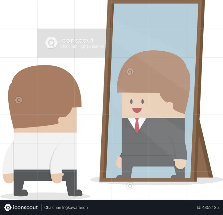 Businessman see his successful future in the mirror  Illustration