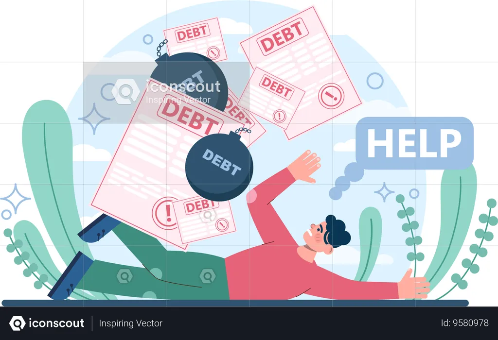 Businessman seeks help to fight against debt  Illustration