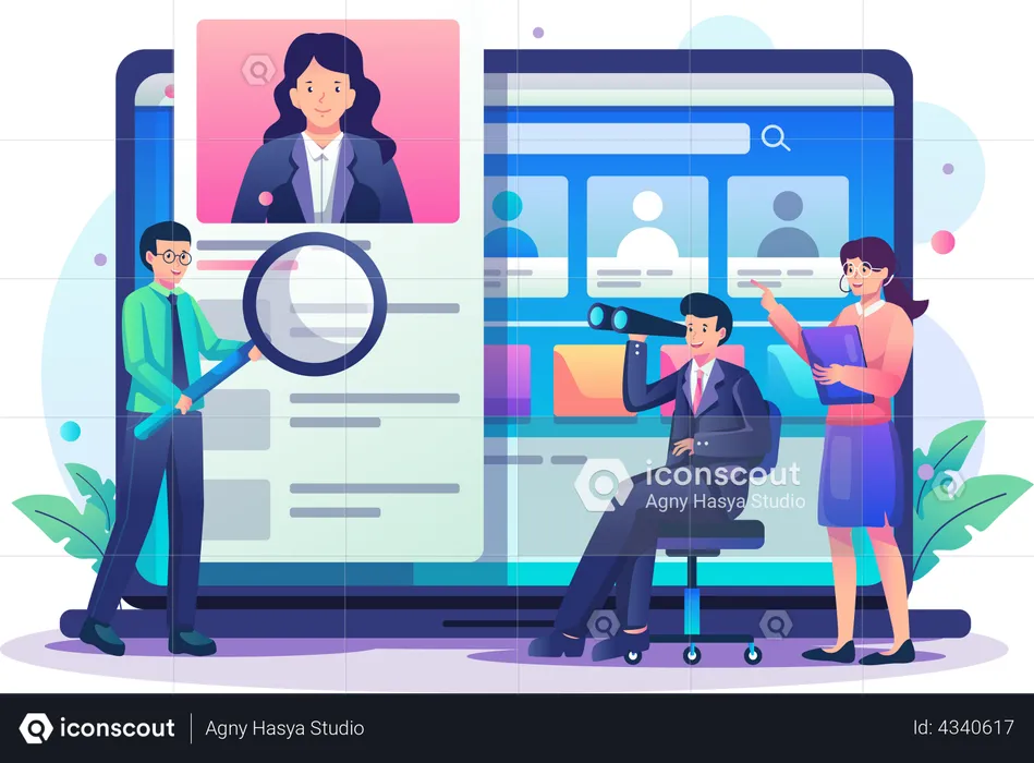 Businessman selecting employees online  Illustration