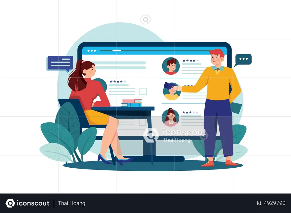 Businessman selecting employees online  Illustration