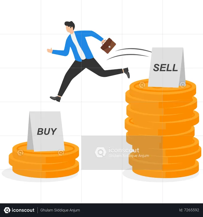 Businessman sell high during negative trend  Illustration