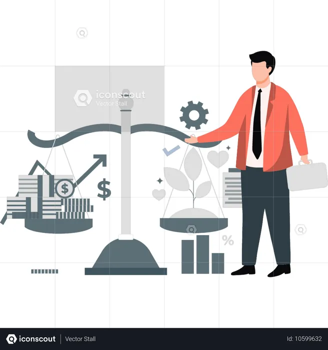 Businessman setting balance scale  Illustration